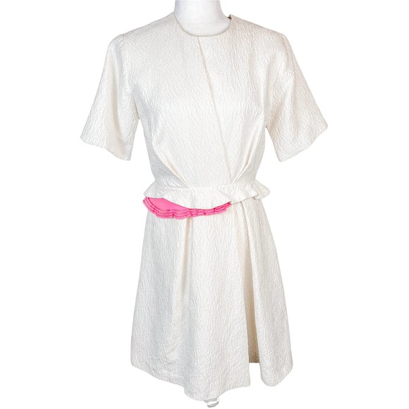 Preen by Thornton Bregazzi Dress Symmetrical Peplum Pink White Dress Size Large - Picture 4 of 12